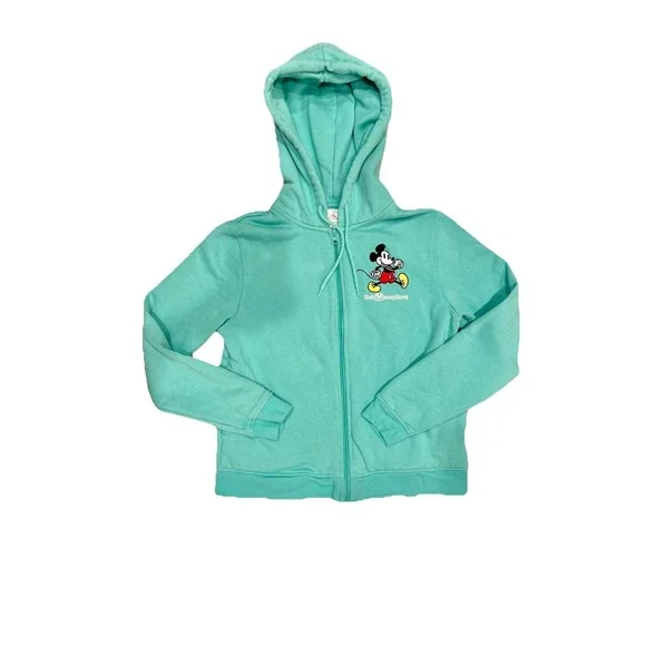 Disney Womens XS Walt Disney World Zip Hoodie Mint Green Mickey Mouse Graphic - Picture 1 of 9